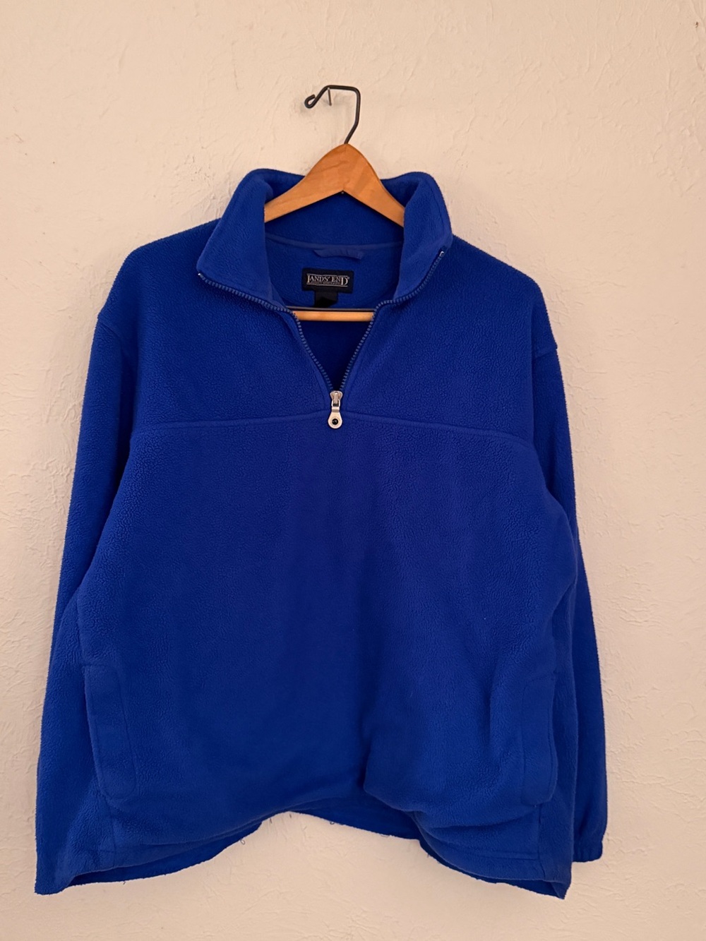 Vintage lands end Men's Half-Zip Fleece Pullover - Royal Blue Sz L